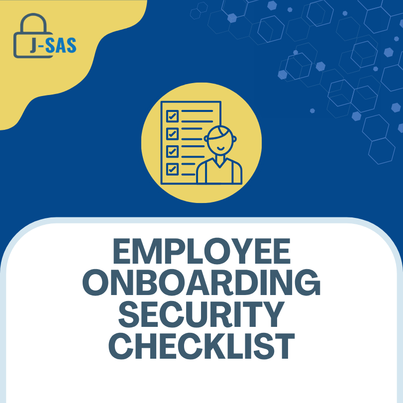 Employee onboarding security checklist graphic for small businesses covering MFA, cybersecurity training, employee access management, and onboarding best practices.