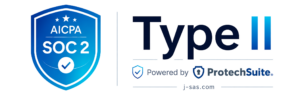 SOC 2 Type II badge powered by ProtechSuite with J-SAS website reference